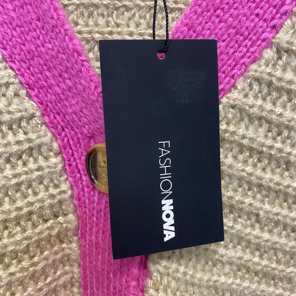 Fashion Nova - At First Sight Chunky Knit Cardigan - Taupe/Pink (NWT) - Size : S - Picture 7 of 8